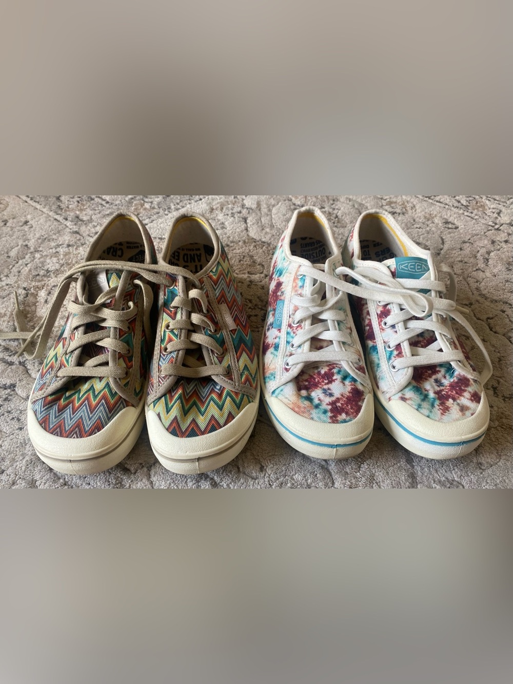 2 Pairs of Keen Multicolor Zigzag & Tie-Dye Canvas Sneakers. Size 7.5